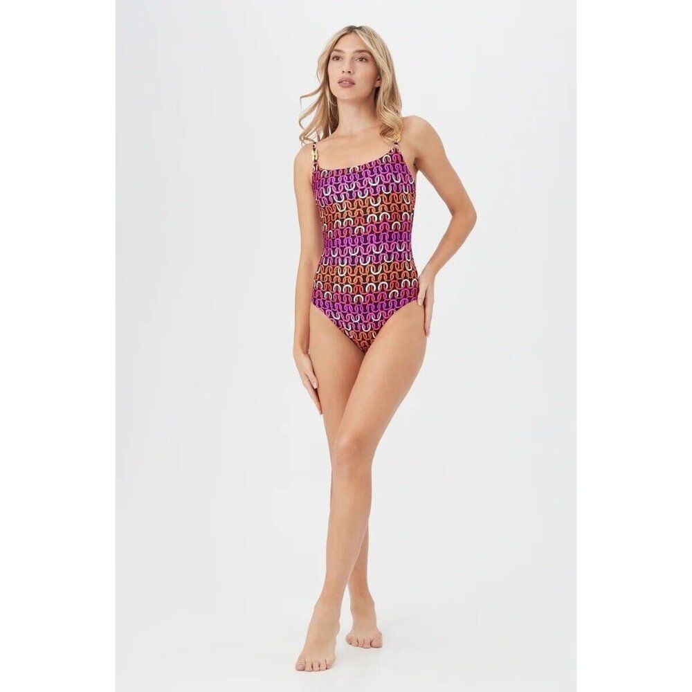 Trina Turk One Piece Swimsuit 8 Echo Chain Scoop Neck Pink Resortwear new
